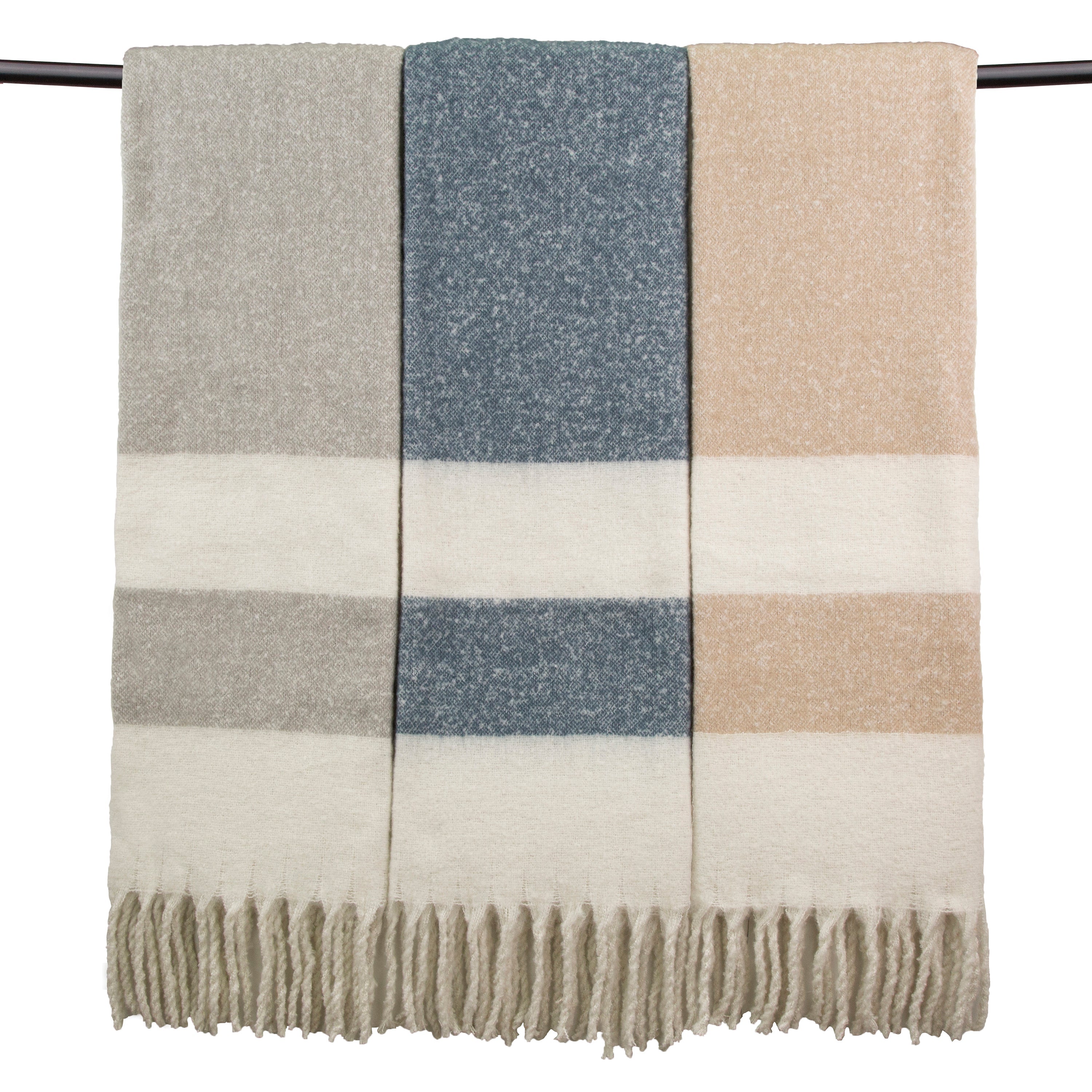 Malini Kalix Faux Mohair Stripe Ivory White/Taupe Throw